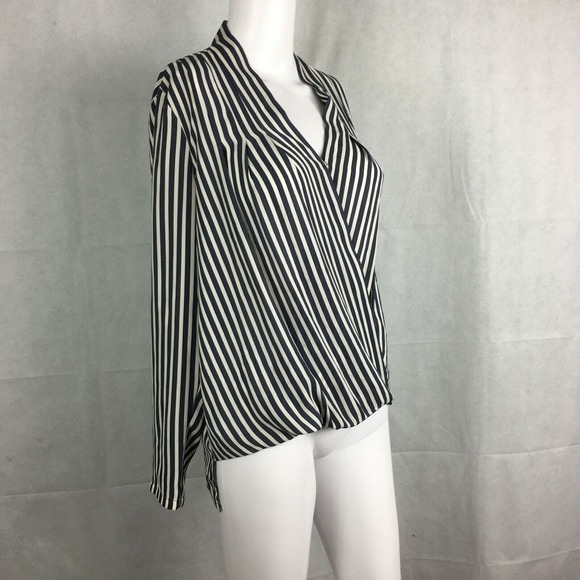 Ann Taylor Shirt Womens Sz XS White Gray Striped Wrap Front Top Blouse Career - Picture 2 of 7
